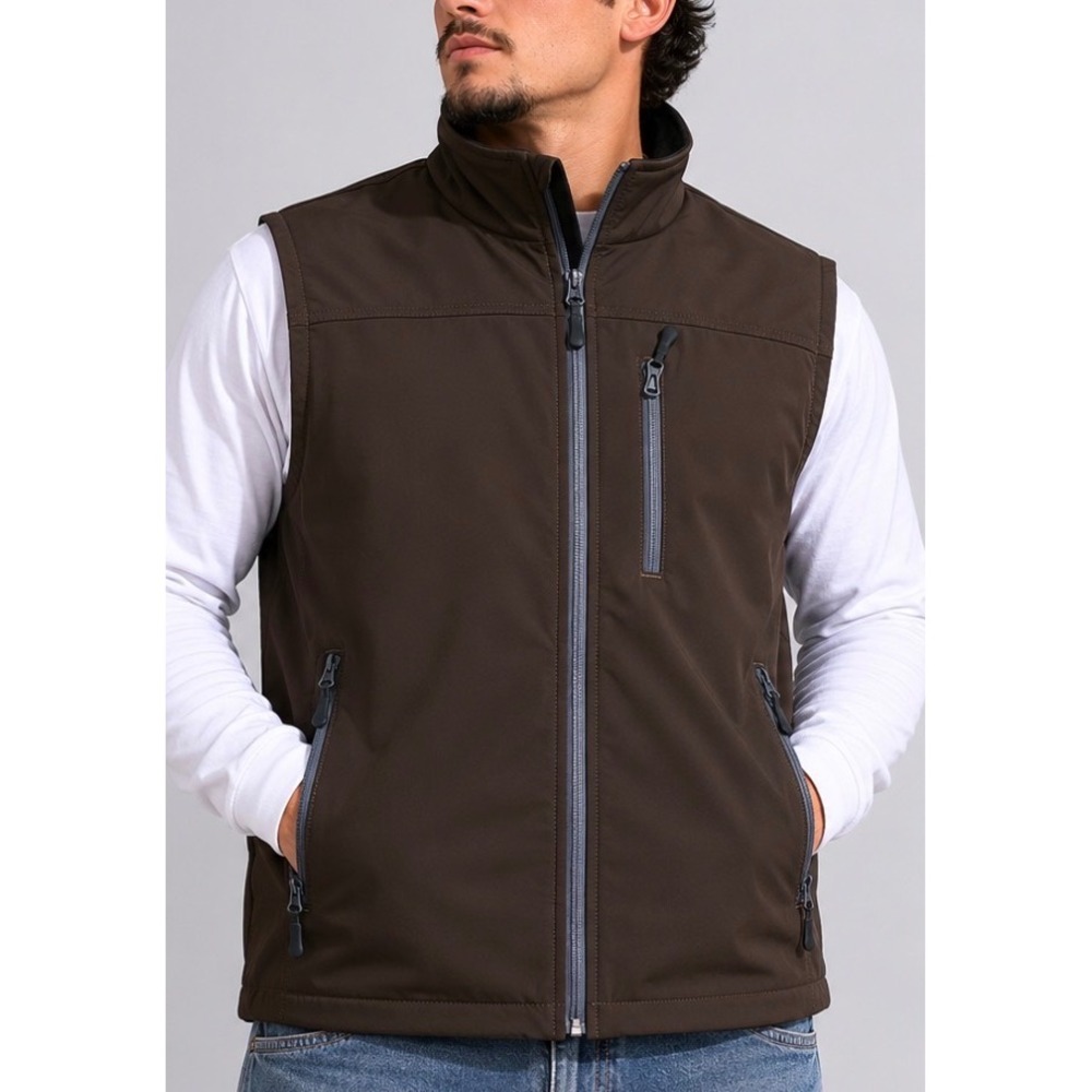 Cowboy Legend Mens Brown Softshell Fleece Lined Full Zip Vest Large Western
